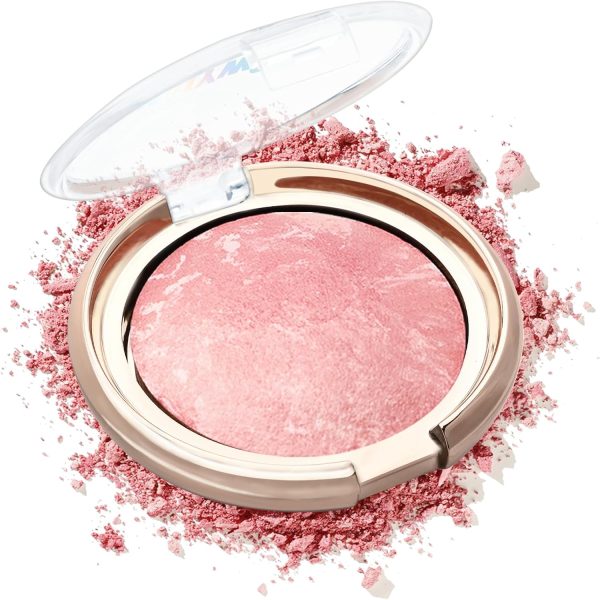 Baked Blush-Brighten Lighting Glow Marbleized Blush Powder Palette, Cruelty-Free Powder Blush, Eyeshadow & Highlight for a Lightweight Shimmery Satin Face Makeup, Gift for Women (0.49Ounce)-01#Peachy