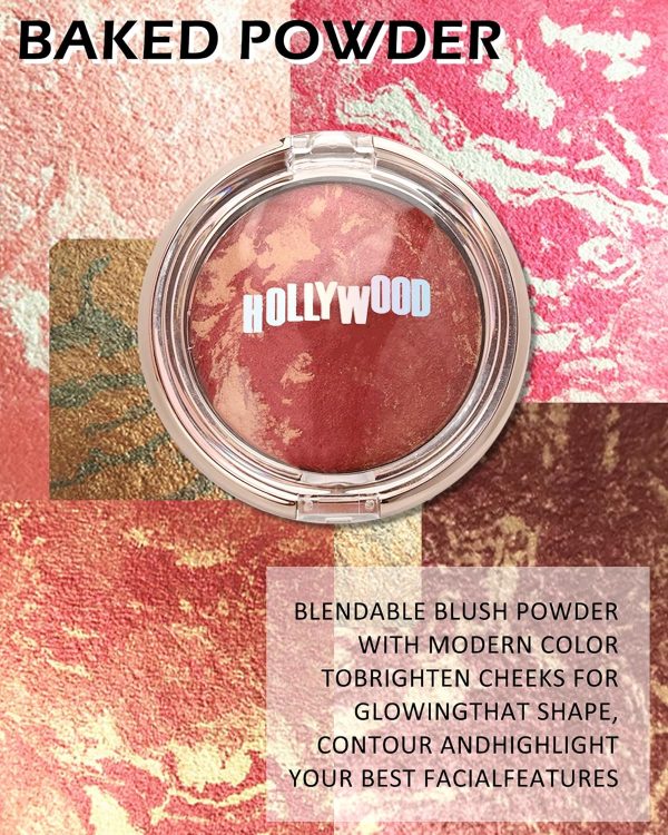 Baked Blush-Brighten Lighting Glow Marbleized Blush Powder Palette, Cruelty-Free Powder Blush, Eyeshadow & Highlight for a Lightweight Shimmery Satin Face Makeup, Gift for Women (0.49Ounce)-01#Peachy - Image 3