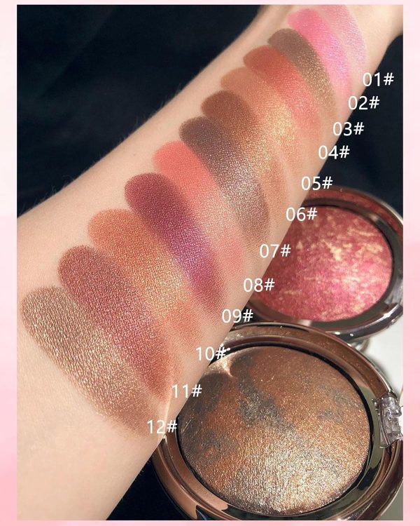 Baked Blush-Brighten Lighting Glow Marbleized Blush Powder Palette, Cruelty-Free Powder Blush, Eyeshadow & Highlight for a Lightweight Shimmery Satin Face Makeup, Gift for Women (0.49Ounce)-01#Peachy - Image 4