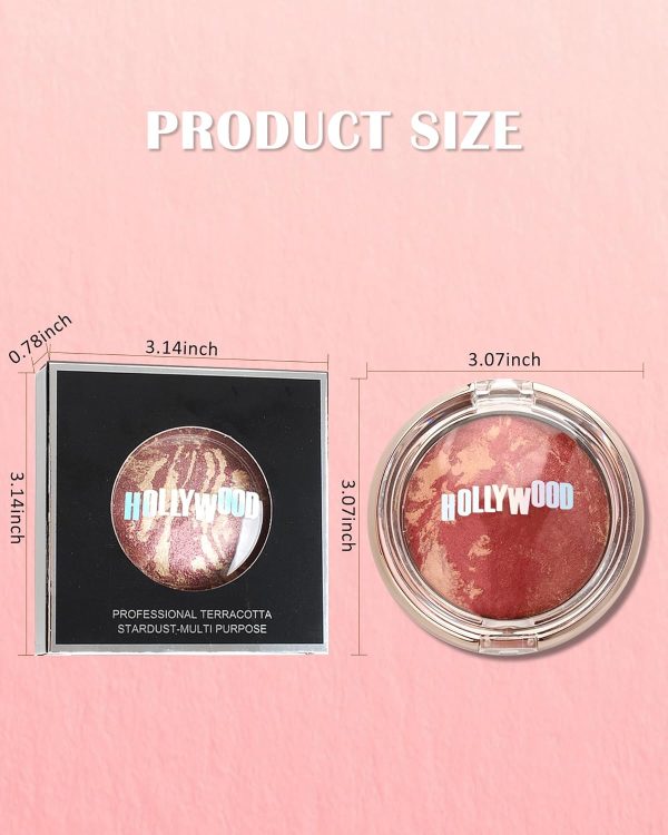 Baked Blush-Brighten Lighting Glow Marbleized Blush Powder Palette, Cruelty-Free Powder Blush, Eyeshadow & Highlight for a Lightweight Shimmery Satin Face Makeup, Gift for Women (0.49Ounce)-01#Peachy - Image 7