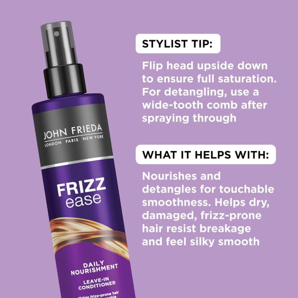 John Frieda Anti Frizz, Frizz Ease Daily Nourishment Leave-In Conditioner, Anti Frizz Conditioner and Heat Protectant for Frizz-prone Hair, 8 oz, with Vitamin A, C, and E - Image 2