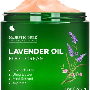 MAJESTIC PURE Lavender Oil Foot Cream, Warming Cream - Calluses, Dry Cracked Feet, Hands, Heels, Elbow, Nails, and Knees - Softens & Moisturizes Skin - 8 oz