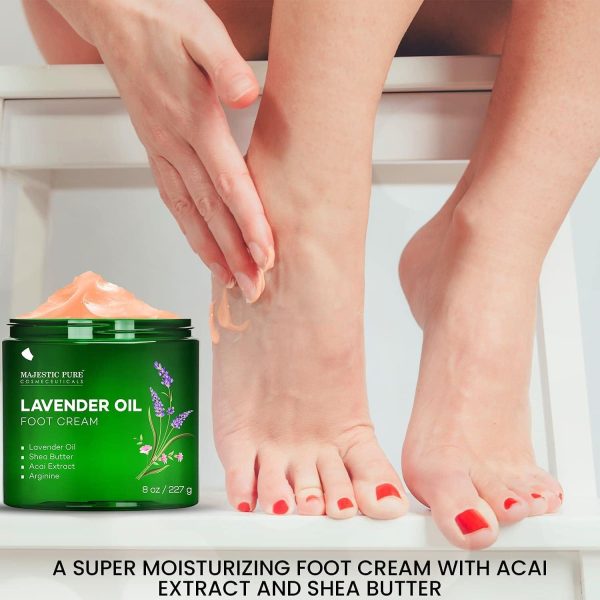 MAJESTIC PURE Lavender Oil Foot Cream, Warming Cream - Calluses, Dry Cracked Feet, Hands, Heels, Elbow, Nails, and Knees - Softens & Moisturizes Skin - 8 oz - Image 2