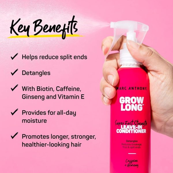 Marc Anthony Leave-In Conditioner Spray & Detangler, Grow Long Biotin - Anti-Frizz Deep Conditioner For Split Ends & Breakage - Vitamin E, Caffeine & Ginseng for Curly, Dry & Damaged Hair - Image 3